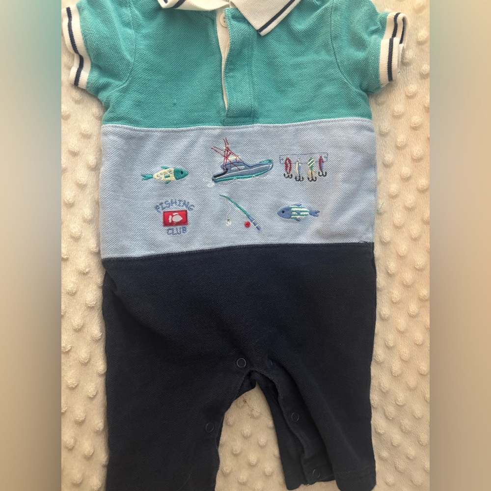 Little Me Fishing Adventure One Piece - Teal, Light Blue, and Navy